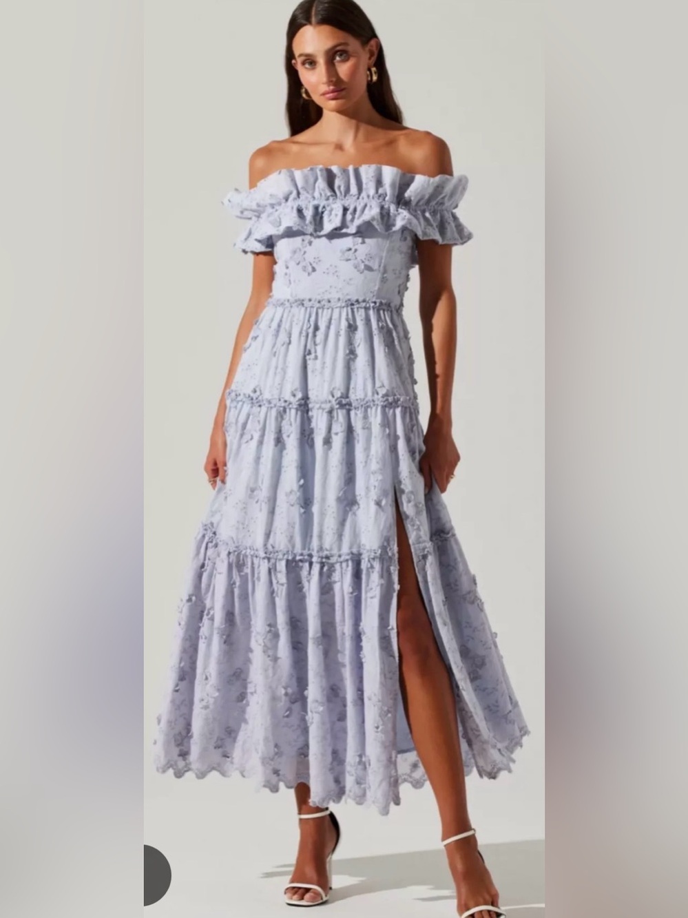 Piccola Off-Shoulder Midi Dress in periwinkle by ASTR the Label, Size Medium.